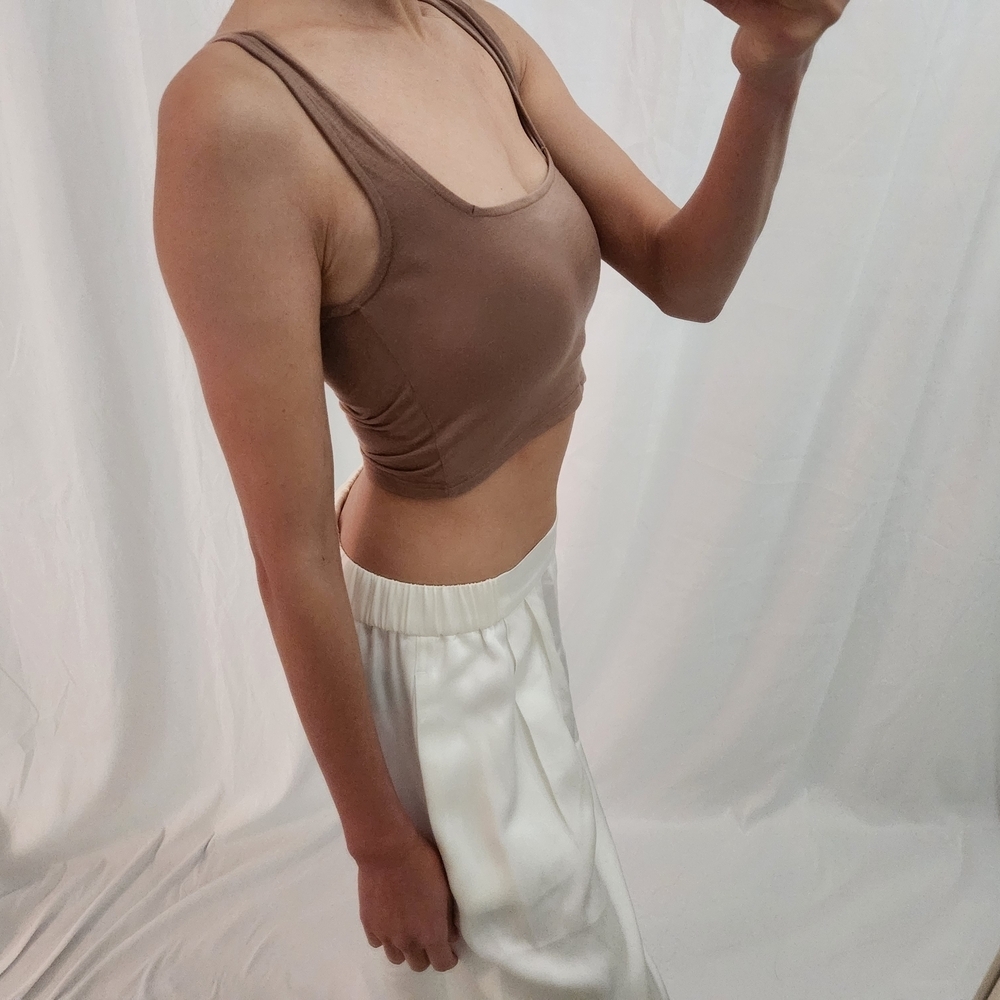 Joah Brown Tan Crop Top Beige Brown sweetheart Tank Modal Soft Shape Cami Layers - Picture 3 of 8